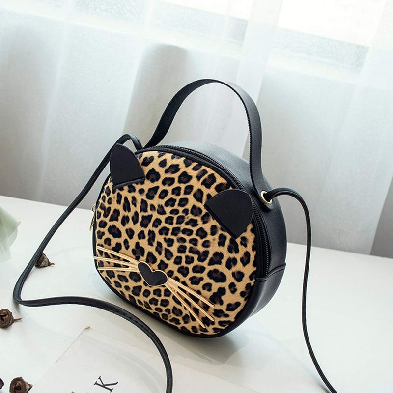 JienClound Cute Cat Purse Leopard Crossbody Bag Mini Shoulder Bag Handbags for Kids Women Teens Girls (Brown) - Image 3